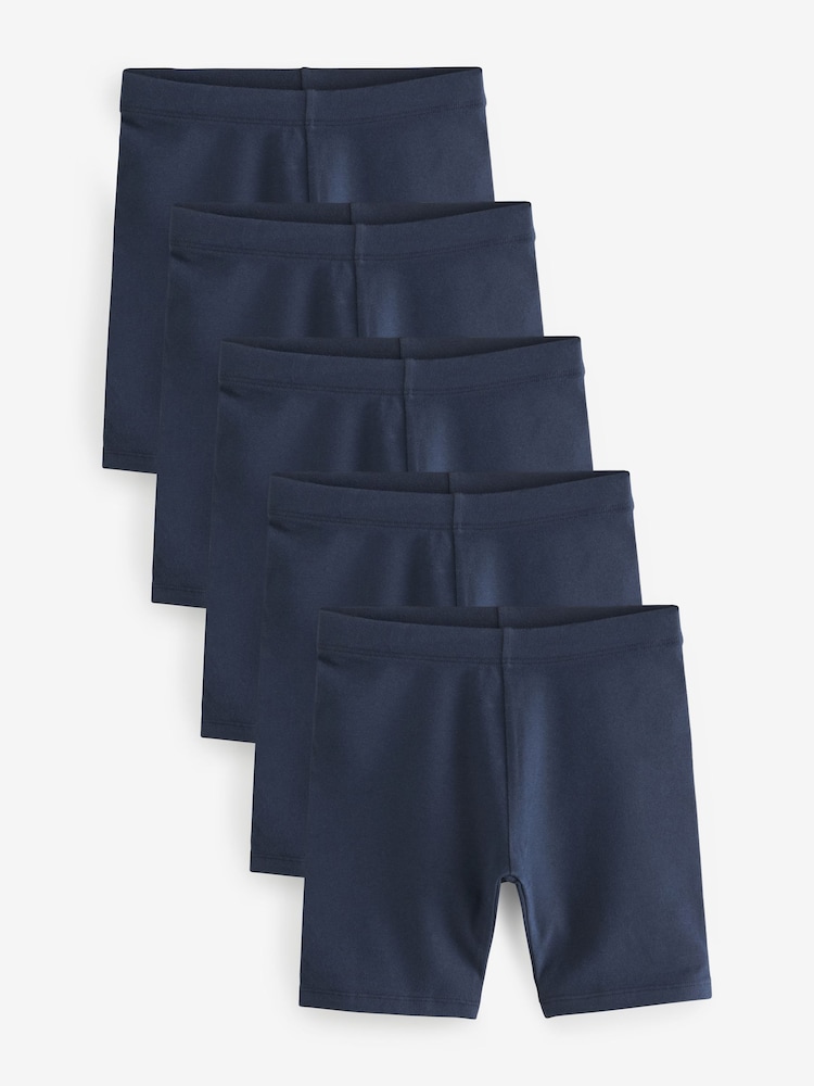 Bleu marine - Lot de 5 shorts de vélo extensibles en coton riche (3-16ans) - Image 1 of 3