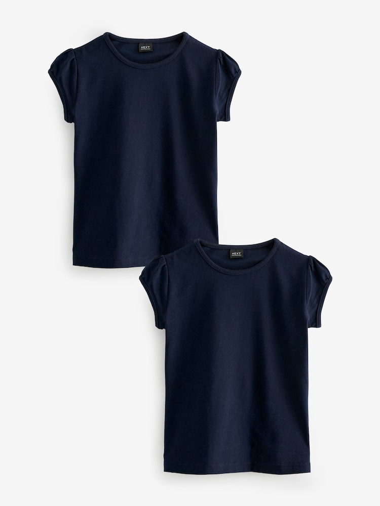 Donkerblauw - Verpakking van 2 T-shirts met pofmouwen van 100% katoen (3-16jaar) - Image 1 of 7
