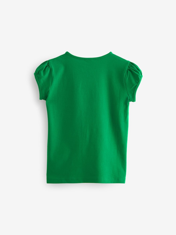 Green Puff Sleeve 100% Cotton T-Shirts 2 Pack (3-16yrs) - Image 3 of 4
