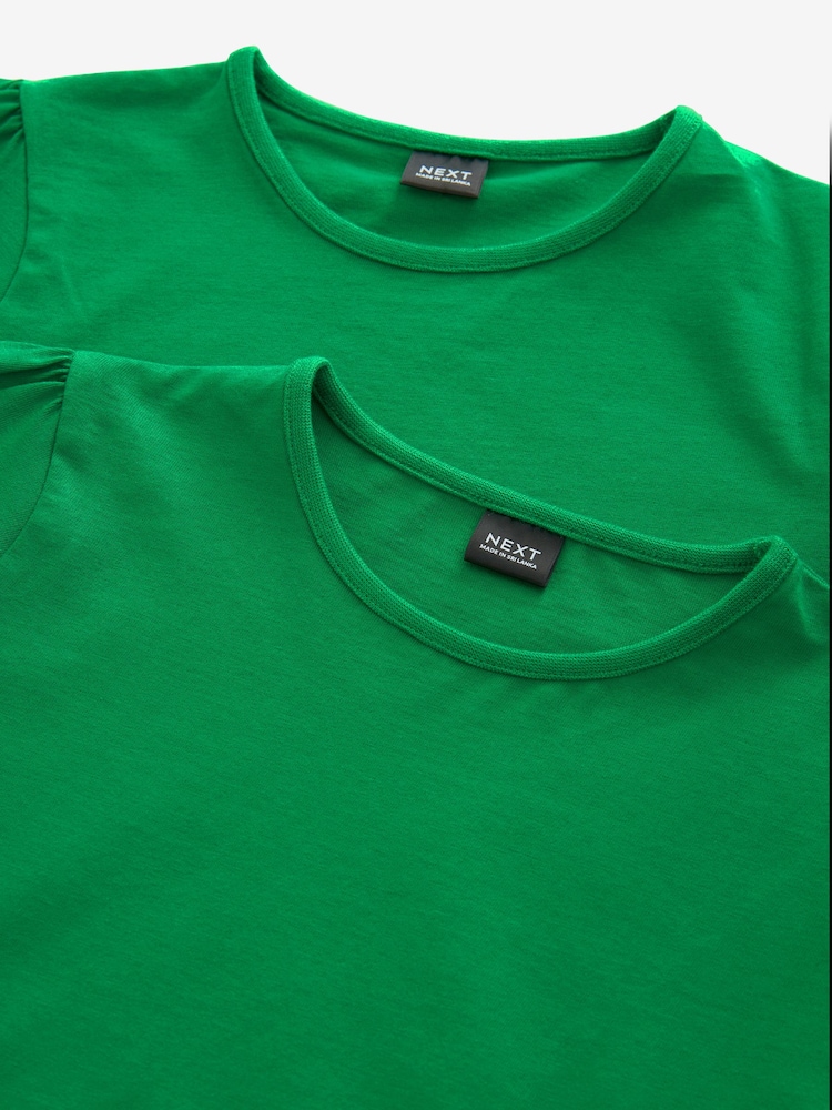 Green Puff Sleeve 100% Cotton T-Shirts 2 Pack (3-16yrs) - Image 4 of 4