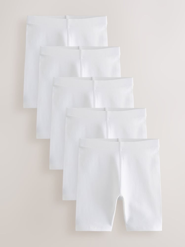 White Longer Length 5 Pack Cotton Rich Stretch Cycle Shorts (3-16yrs) - Image 1 of 4