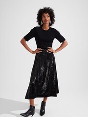 Hobbs Black Sequin Greta Skirt - Image 3 of 4