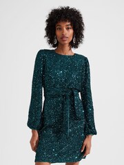 Hobbs Green Bette Sequin Dress - Image 1 of 4