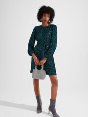 Hobbs Green Bette Sequin Dress - Image 3 of 4