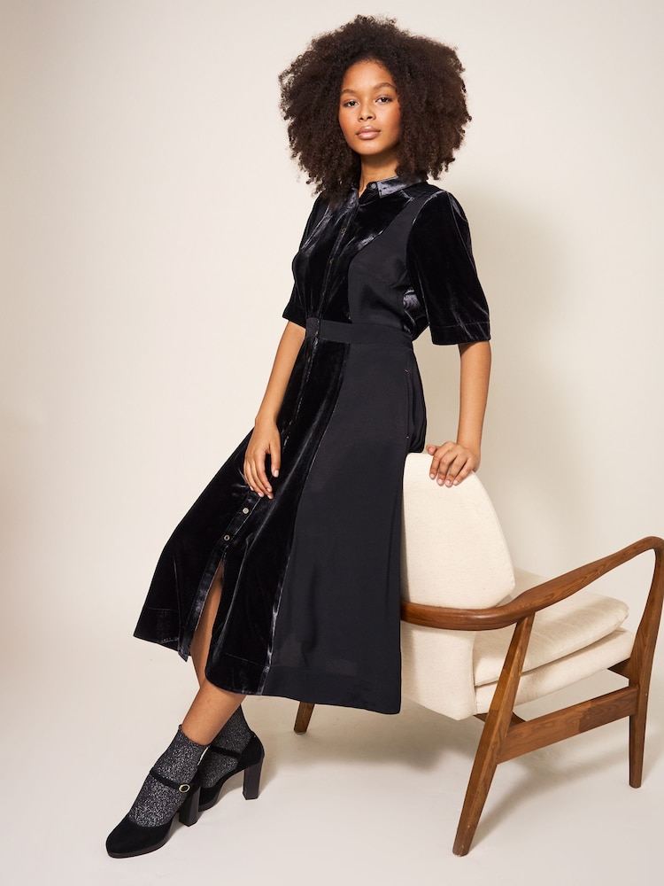 White Stuff Black Willow Velvet Shirt Dress - Image 2 of 5 White Stuff Black Willow Velvet Shirt Dress - Image 2 of 5