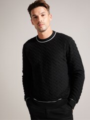Czarny - Ted Baker Sepal Long Sleeve Regular Textured Crew Neck T-Shirt - Image 1 of 6