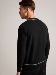 Czarny - Ted Baker Sepal Long Sleeve Regular Textured Crew Neck T-Shirt - Image 2 of 6