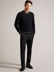 Czarny - Ted Baker Sepal Long Sleeve Regular Textured Crew Neck T-Shirt - Image 3 of 6