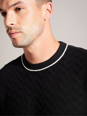 Czarny - Ted Baker Sepal Long Sleeve Regular Textured Crew Neck T-Shirt - Image 4 of 6