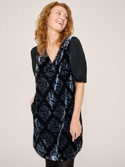 White Stuff Blue Cleo Velvet Mix Dress - Image 1 of 5