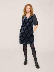 White Stuff Blue Cleo Velvet Mix Dress - Image 2 of 5