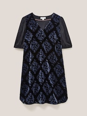 White Stuff Blue Cleo Velvet Mix Dress - Image 4 of 5