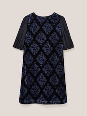 White Stuff Blue Cleo Velvet Mix Dress - Image 5 of 5