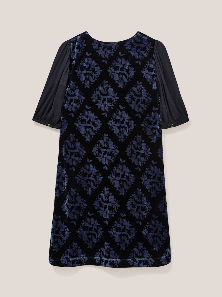White Stuff Blue Cleo Velvet Mix Dress - Image 5 of 5