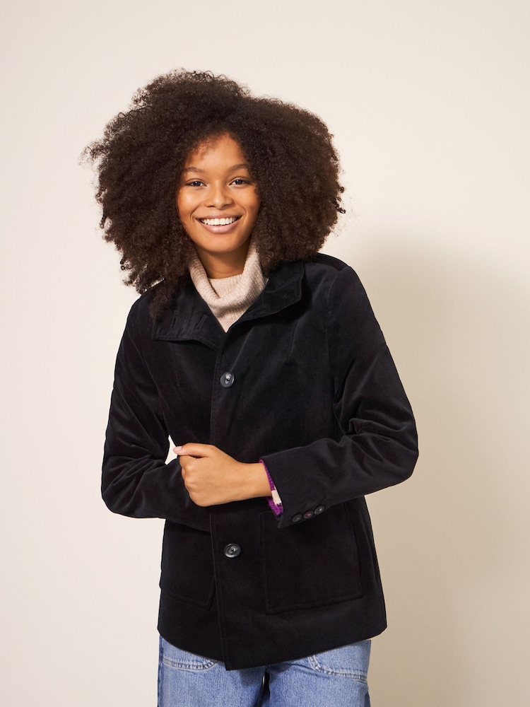 White Stuff Karla Velvet Black Peacoat - Image 1 of 5
