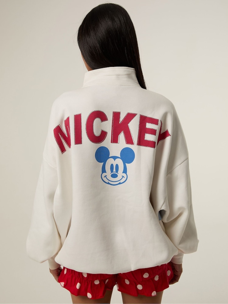 Skinnydip White Disney Mickey Varsity Zip Sweatshirt - Image 2 of 8 Skinnydip White Disney Mickey Varsity Zip Sweatshirt - Image 2 of 8