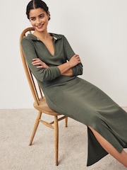 Khaki Midi Ribbed Dress - Image 1 of 7