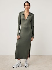 Khaki Midi Ribbed Dress - Image 3 of 7