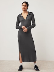 Charcoal Midi Ribbed Dress - Image 1 of 6