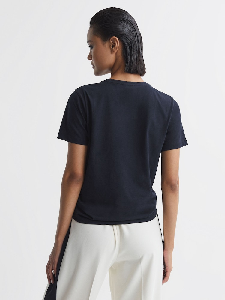Reiss Navy Betty Cotton Crew Neck T-Shirt - Image 5 of 5