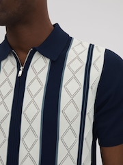 Reiss Navy/White Selwood Colourblock Zip-Through T-Shirt - Image 4 of 7