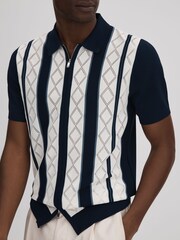 Reiss Navy/White Selwood Colourblock Zip-Through T-Shirt - Image 6 of 7