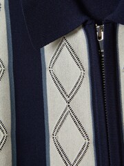 Reiss Navy/White Selwood Colourblock Zip-Through T-Shirt - Image 7 of 7