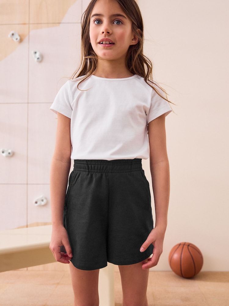 Black - 100% Cotton Drawstring Sports Shorts (3-16yrs) - Image 1 of 7 Black - 100% Cotton Drawstring Sports Shorts (3-16yrs) - Image 1 of 7