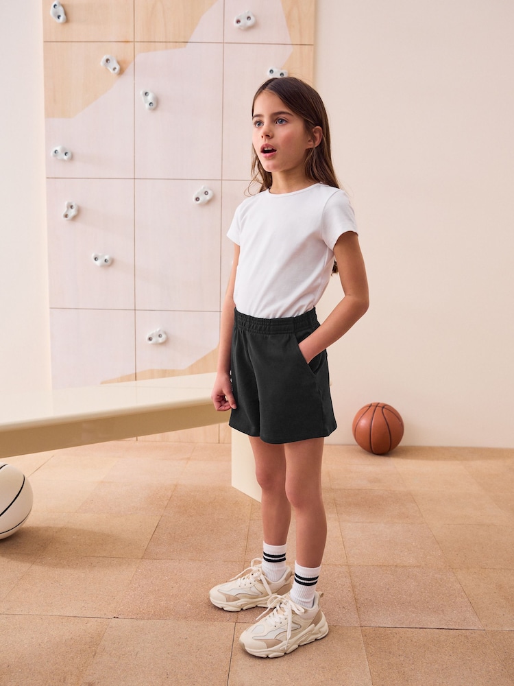 Black - 100% Cotton Drawstring Sports Shorts (3-16yrs) - Image 2 of 7 Black - 100% Cotton Drawstring Sports Shorts (3-16yrs) - Image 2 of 7