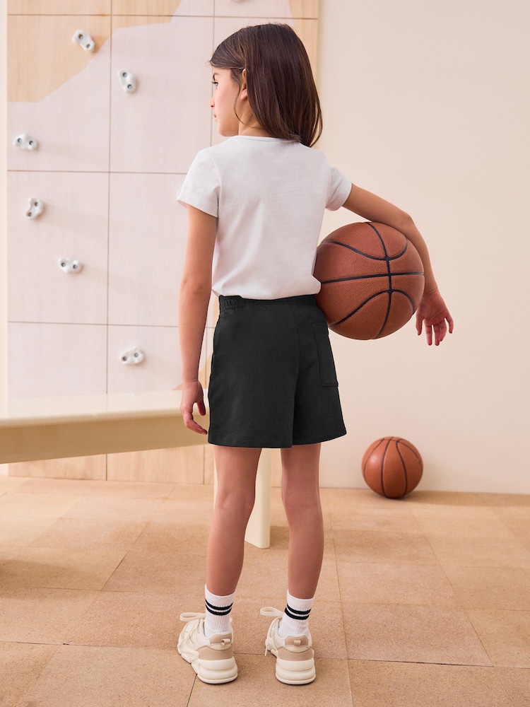 Black 100% Cotton Drawstring Sports Shorts (3-16yrs) - Image 3 of 7