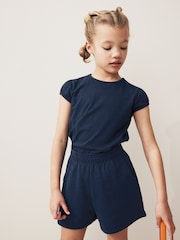 Navy 100% Cotton Drawstring Sports Shorts (3-16yrs) - Image 1 of 7