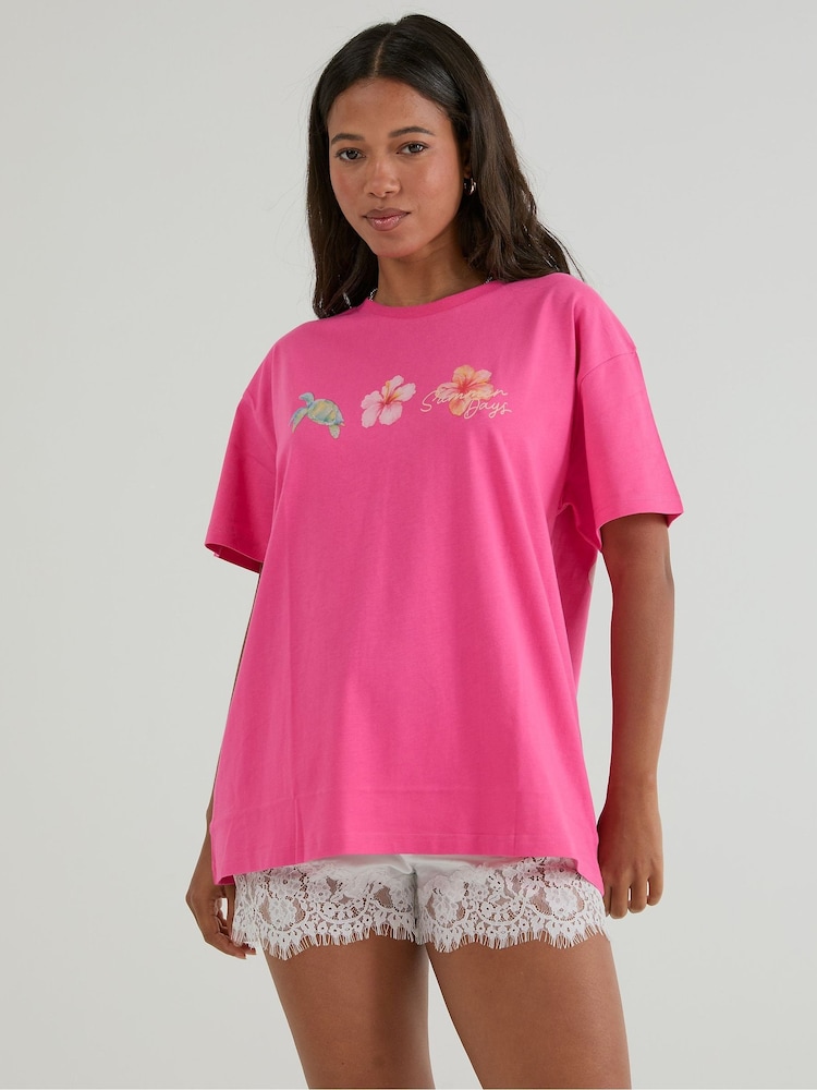 Skinnydip Pink Summer Days T-Shirt - Image 1 of 5 Skinnydip Pink Summer Days T-Shirt - Image 1 of 5
