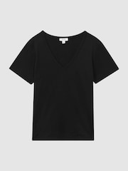 Reiss Black Bailey Cotton V-Neck T-Shirt - Image 2 of 5