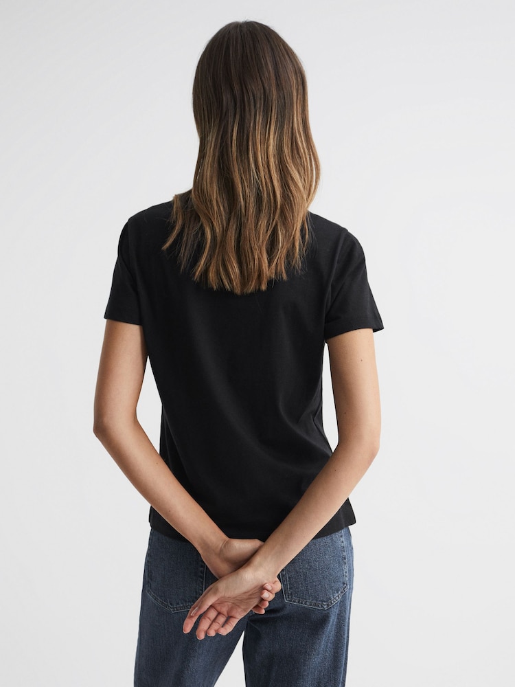 Reiss Black Bailey Cotton V-Neck T-Shirt - Image 5 of 5