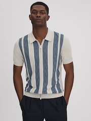 Reiss Stone Blue Selwood Colourblock Zip-Through T-Shirt - Image 1 of 7