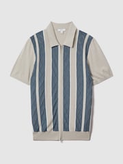 Reiss Stone Blue Selwood Colourblock Zip-Through T-Shirt - Image 2 of 7
