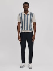 Reiss Stone Blue Selwood Colourblock Zip-Through T-Shirt - Image 3 of 7