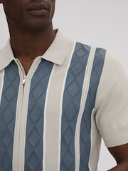 Reiss Stone Blue Selwood Colourblock Zip-Through T-Shirt - Image 4 of 7
