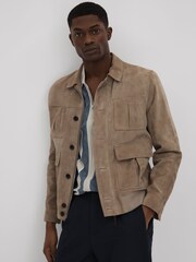 Reiss Stone Blue Selwood Colourblock Zip-Through T-Shirt - Image 6 of 7