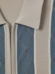 Reiss Stone Blue Selwood Colourblock Zip-Through T-Shirt - Image 7 of 7