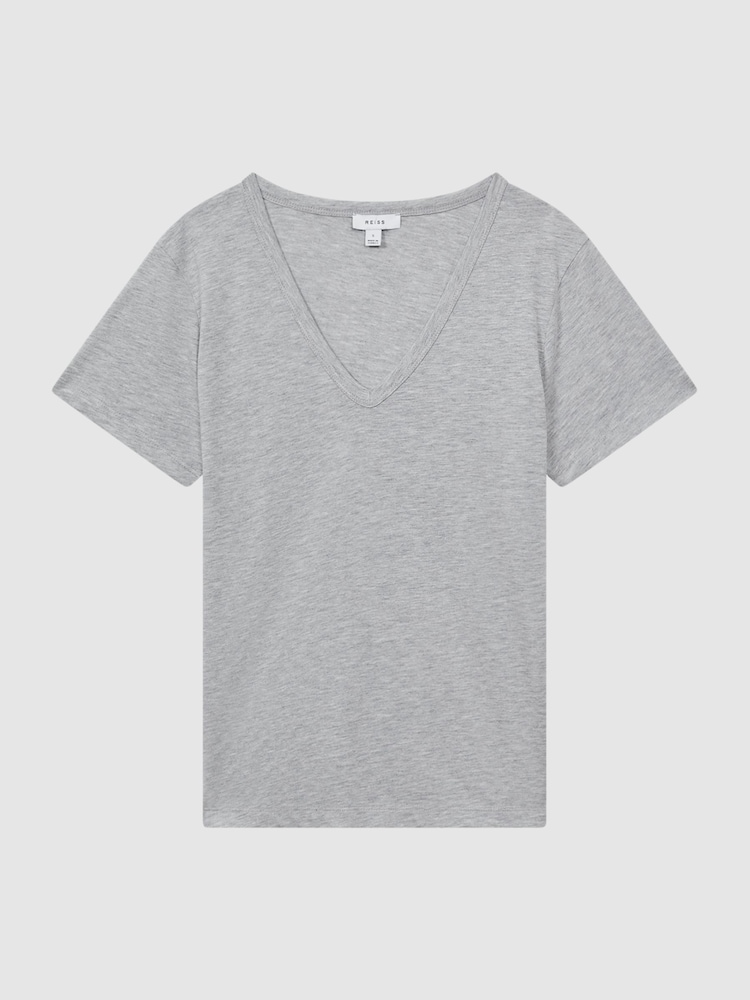 Reiss Grey Marl Bailey Cotton V-Neck T-Shirt - Image 2 of 5