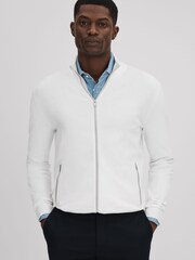 Reiss White Epsom Zip-Through Funnel Neck Cardigan - Image 1 of 5