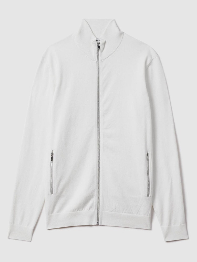 Reiss White Epsom Zip-Through Funnel Neck Cardigan - Image 2 of 5