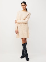 JDY Cream Slash Neck Cable Knit Jumper Dress - Image 1 of 4