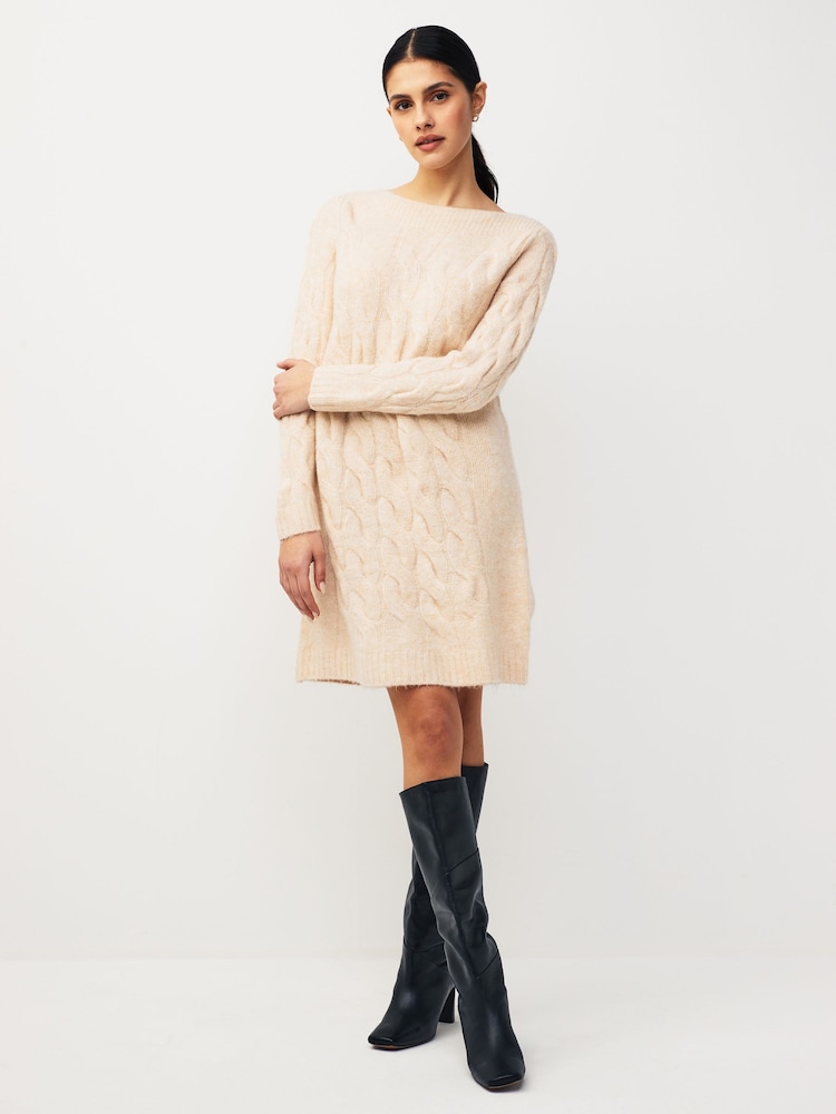 JDY Cream Slash Neck Cable Knit Jumper Dress - Image 1 of 4