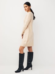 JDY Cream Slash Neck Cable Knit Jumper Dress - Image 2 of 4