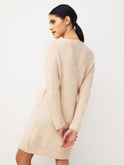 JDY Cream Slash Neck Cable Knit Jumper Dress - Image 3 of 4