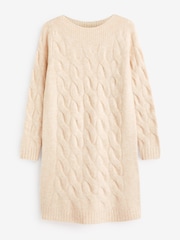 JDY Cream Slash Neck Cable Knit Jumper Dress - Image 4 of 4