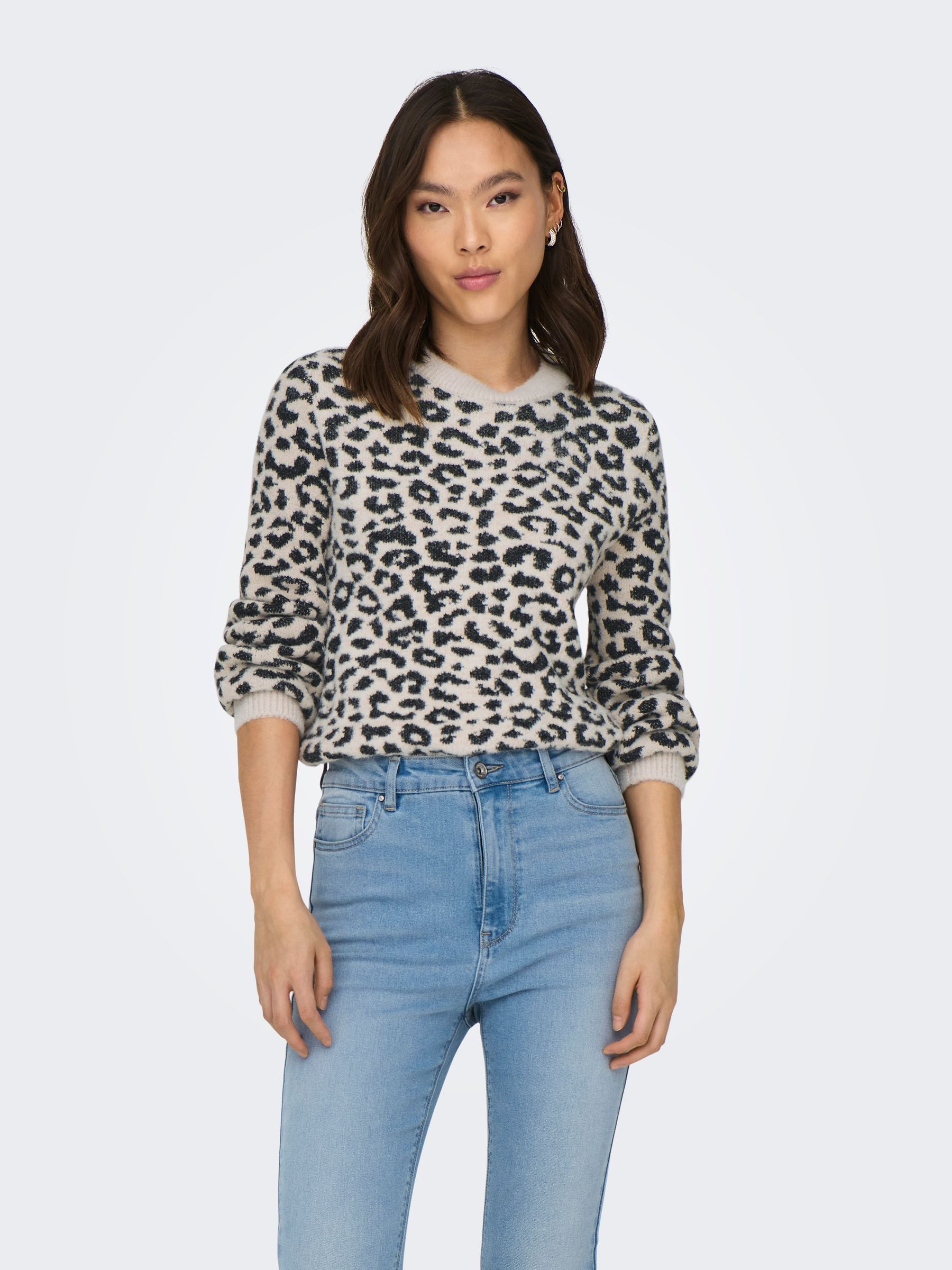 Buy JDY Grey Leopard Print Soft Touch V Neck Jumper from Next Luxembourg