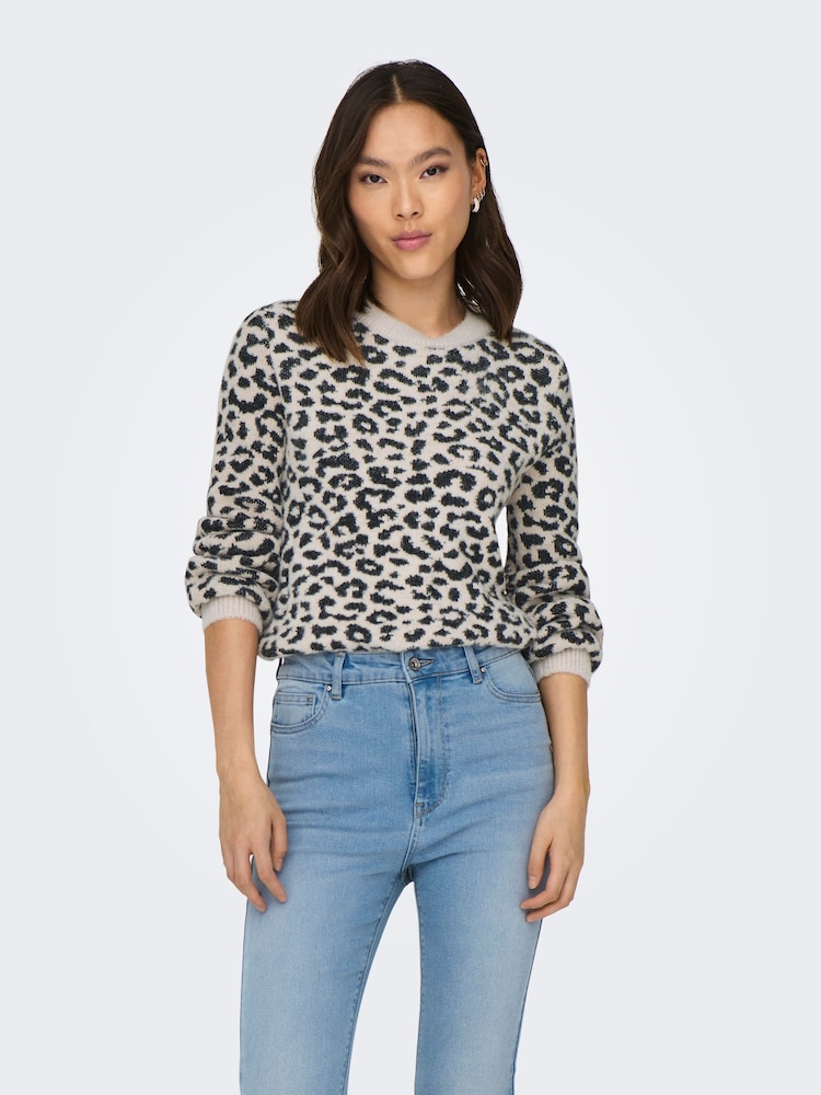 JDY Leopard Print Soft Touch V-Neck Jumper - Bild 1 von 6